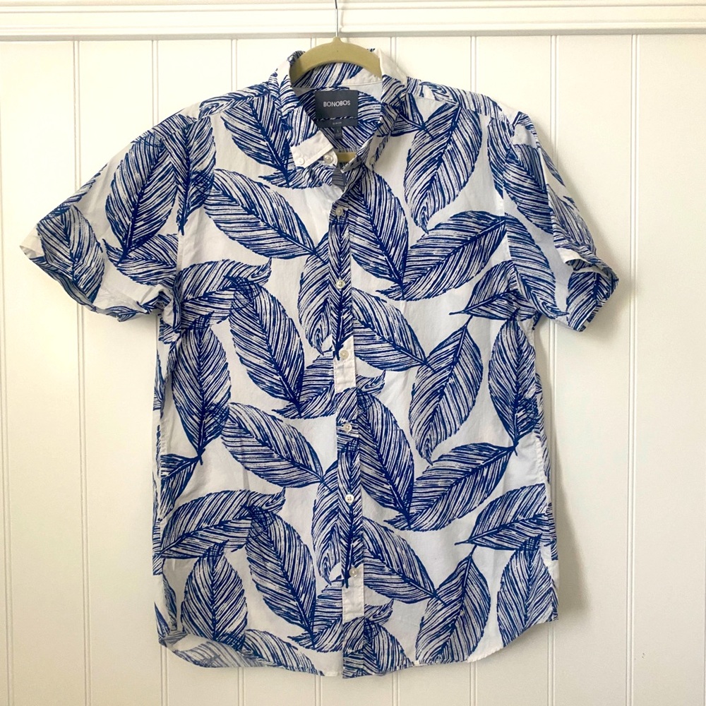 Bonobos Printed Short Sleeve Button Down Shirt, Size L